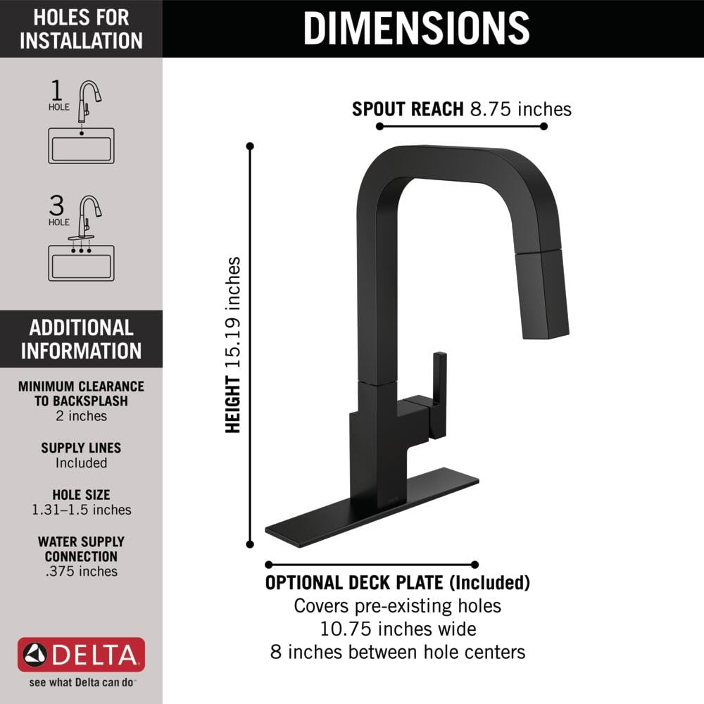 Delta Faucet Junction Matte Black Kitchen Faucet Black, Kitchen Faucets With Pull Down Sprayer, Kitchen Sink Faucet, Faucet For